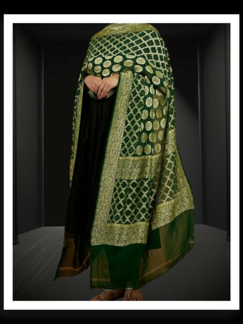 Green Banarasi Bandhani Dupatta Pure Georgette