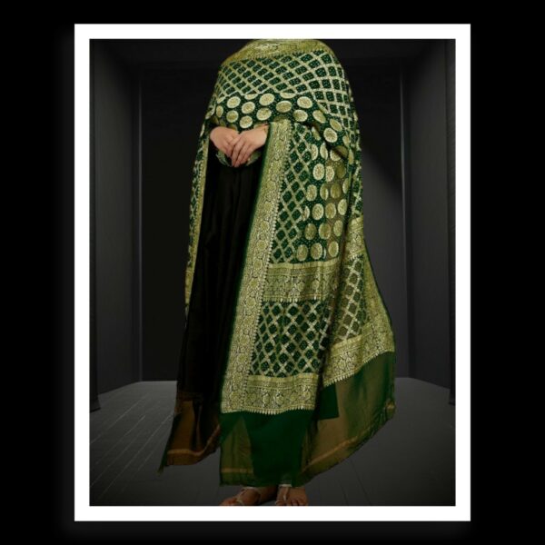 Green Banarasi Bandhani Dupatta Pure Georgette