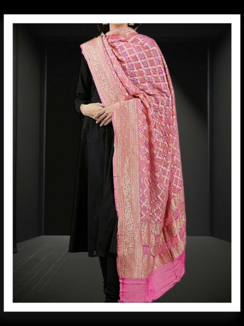 Light Pink Banarasi Bandhani Dupatta Pure Georgette