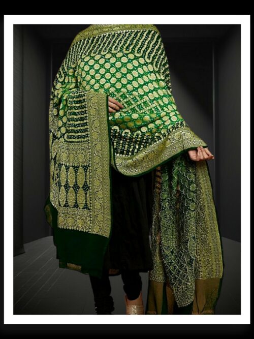 Parrot Green Banarasi Bandhani Dupatta Pure Georgette