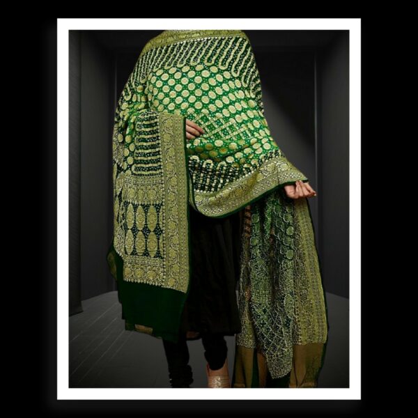 Parrot Green Banarasi Bandhani Dupatta Pure Georgette