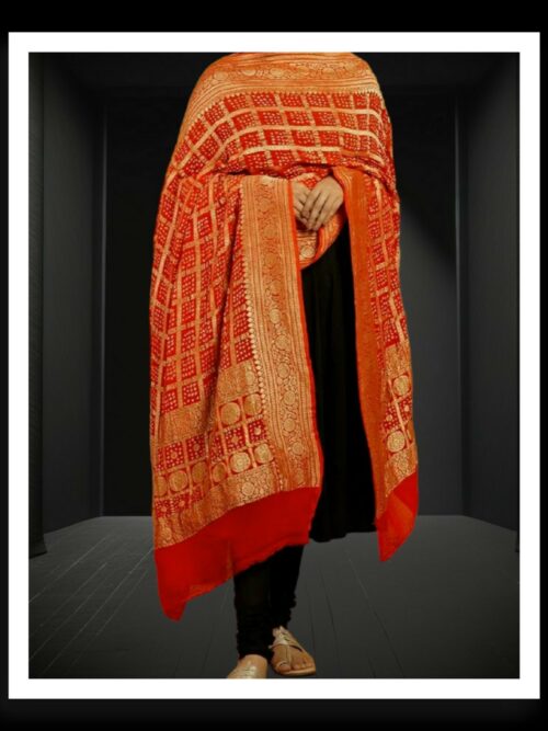 Orange Banarasi Bandhani Dupatta Pure Georgette