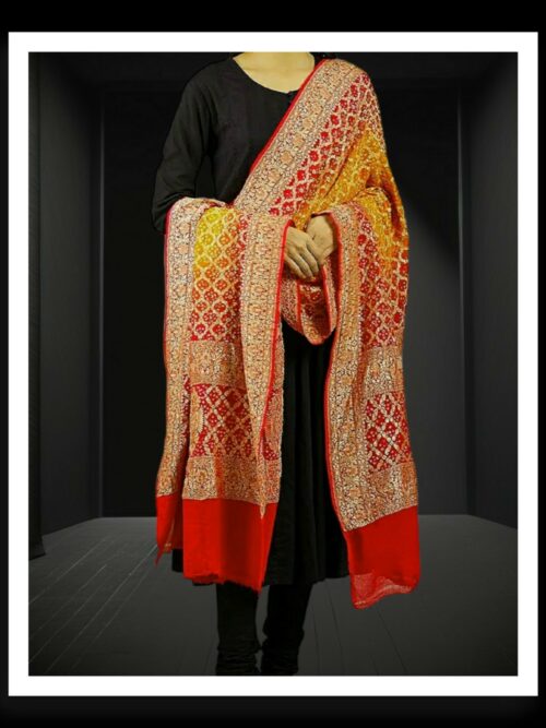 Mango Orange Banarasi Bandhani Dupatta Pure Georgette
