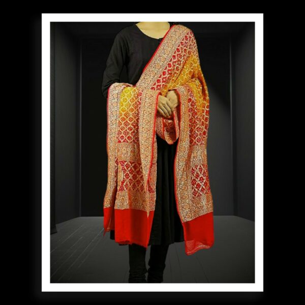 Mango Orange Banarasi Bandhani Dupatta Pure Georgette