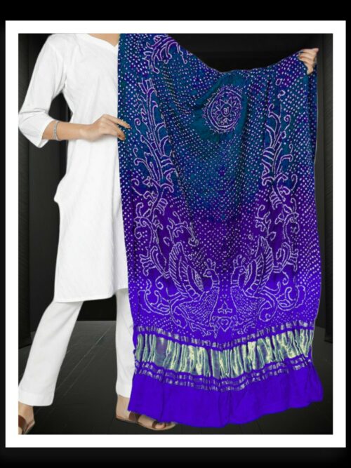 Navy Blue Purple Bandhani Dupatta Morlo Peacock Designer Pure GajiSilk