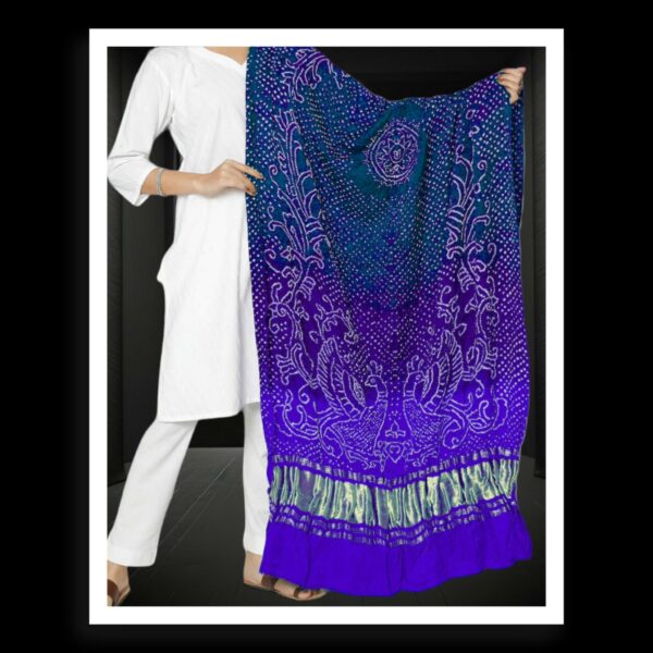 Navi Blue Purple Bandhani Dupatta Morlo Peacock Designer Pure GajiSilk