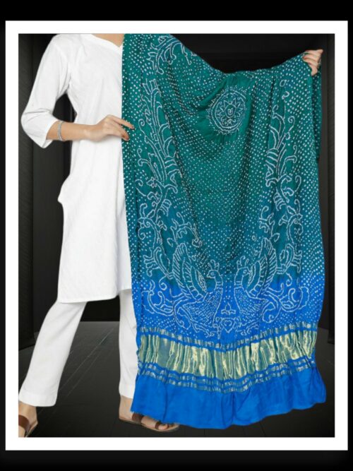 Rama Dark Sky Bandhani Dupatta Morlo Peacock Designer Pure GajiSilk