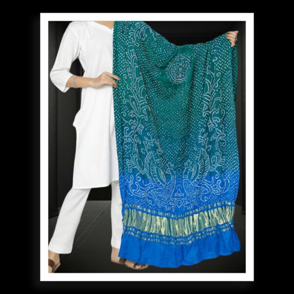 Rama Dark Sky Bandhani Dupatta Morlo Peacock Designer Pure GajiSilk