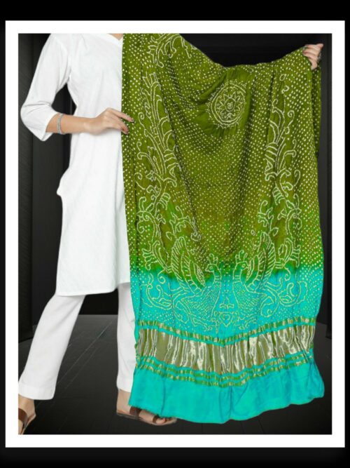 Mehndi Green Aqua Bandhani Dupatta Morlo Peacock Designer Pure GajiSilk
