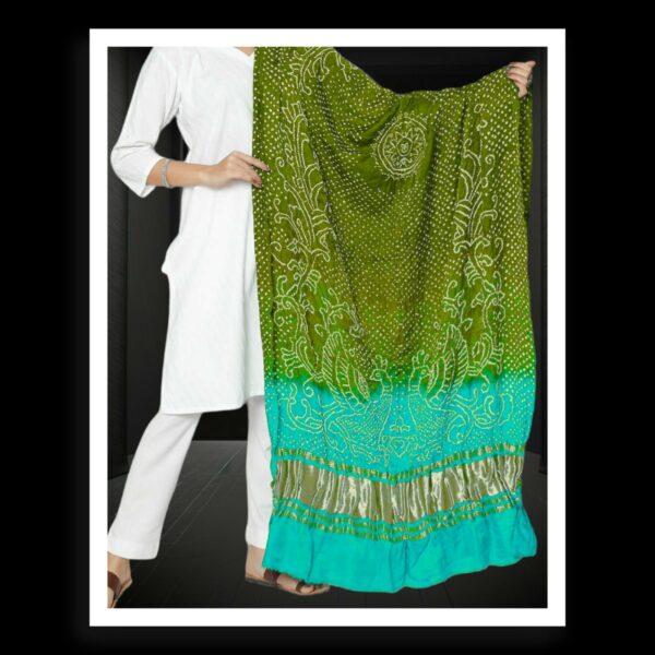 Mehndi Green Aqua Bandhani Dupatta Morlo Peacock Designer Pure GajiSilk