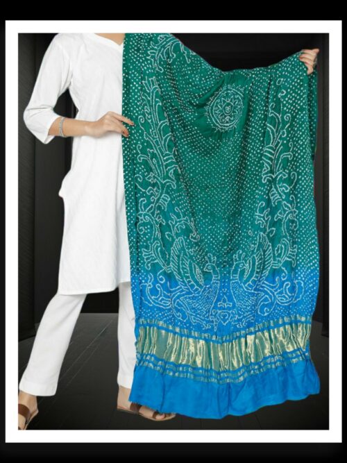 Green Sky Bandhani Dupatta Morlo Peacock Designer Pure GajiSilk