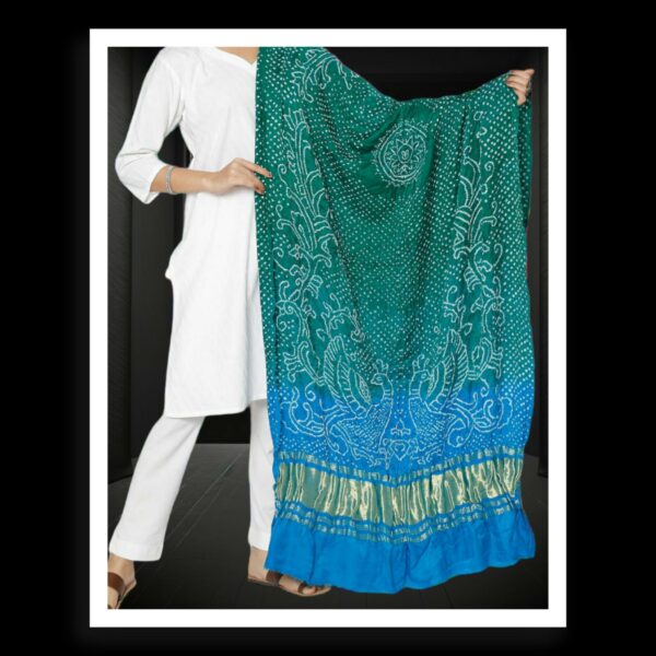 Green Sky Bandhani Dupatta Morlo Peacock Designer Pure GajiSilk