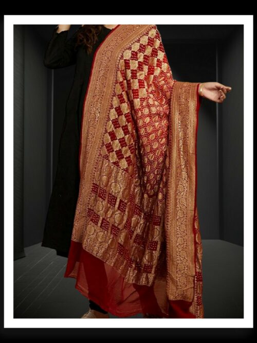 Red Maroon Banarasi Bandhani Dupatta Pure Georgette