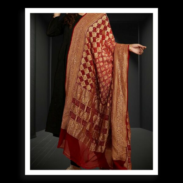 Red Maroon Banarasi Bandhani Dupatta Pure Georgette