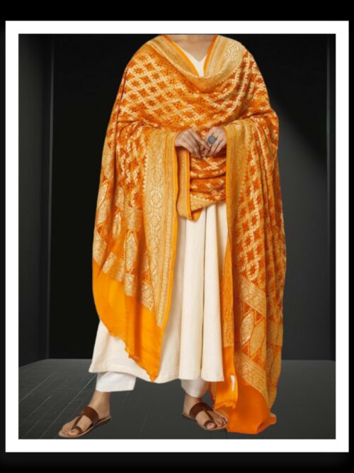Golden Banarasi Bandhani Dupatta Pure Georgette