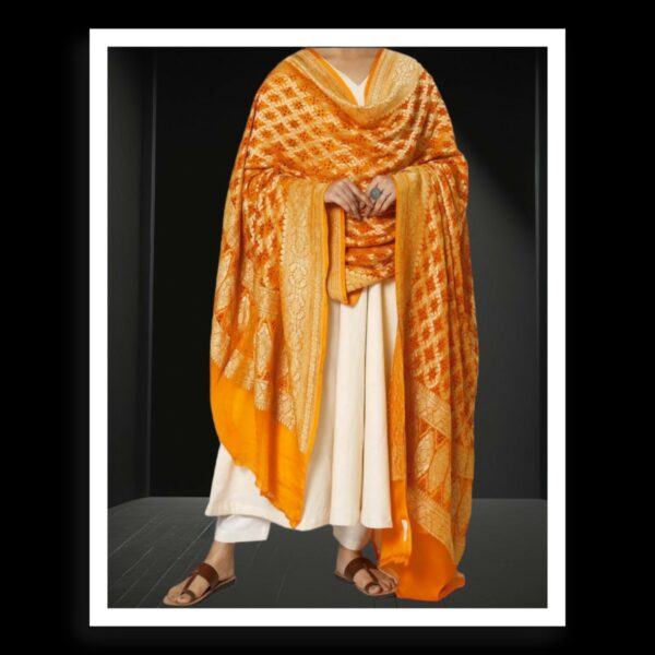 Golden Banarasi Bandhani Dupatta Pure Georgette