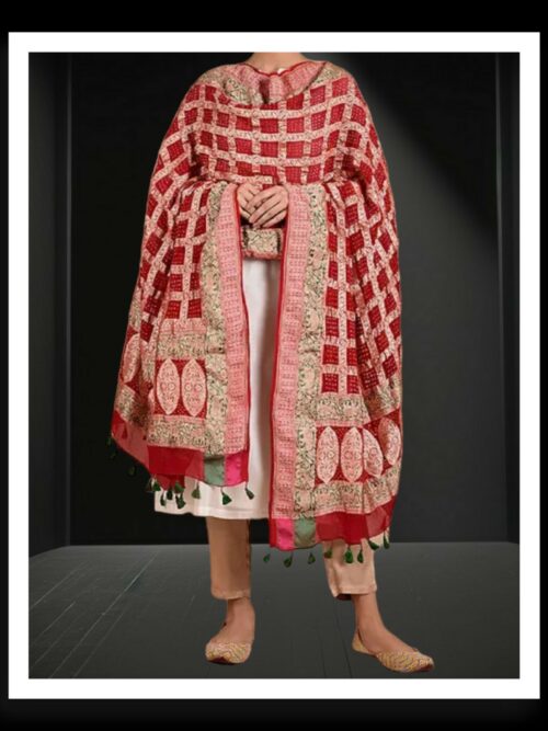 Red Banarasi Bandhani Gharchola Dupatta Pure Georgette Silk Khatri
