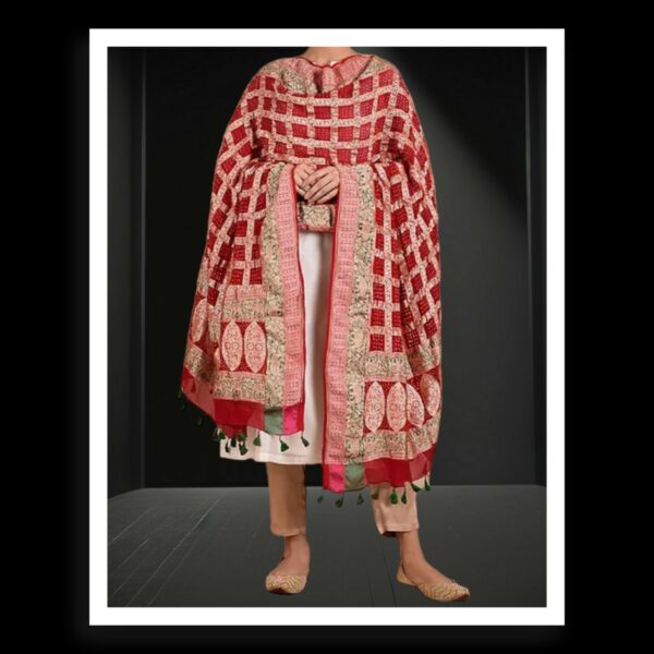 Red Banarasi Bandhani Gharchola Dupatta Pure Georgette Silk Khatri