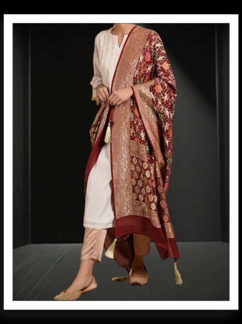 Brown Banarasi Bandhani Meenakari Dupatta Pure Georgette Silk Khatri