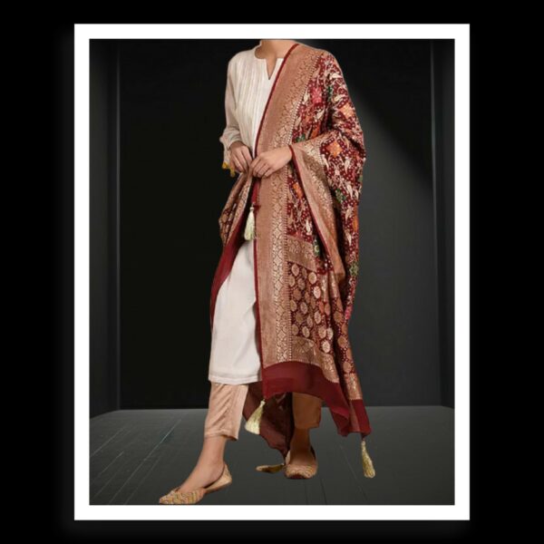 Brown Banarasi Bandhani Meenakari Dupatta Pure Georgette Silk Khatri