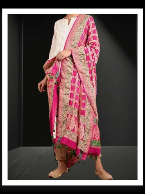 Pink Banarasi Bandhani Gharchola Dupatta Pure Georgette Silk Khatri