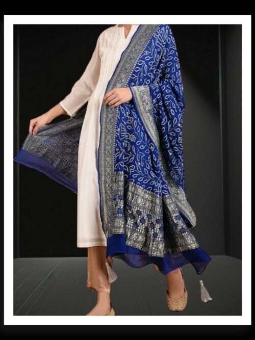 Navy Blue Banarasi Bandhani Dupatta Pure Georgette Silk Khatri