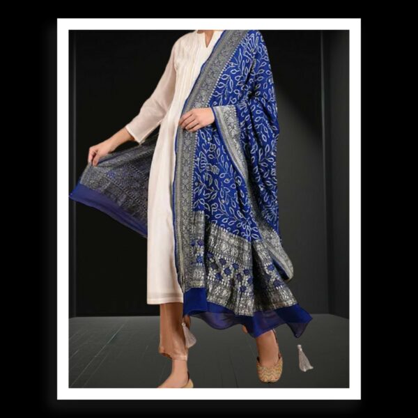 Navy Blue Banarasi Bandhani Dupatta Pure Georgette Silk Khatri