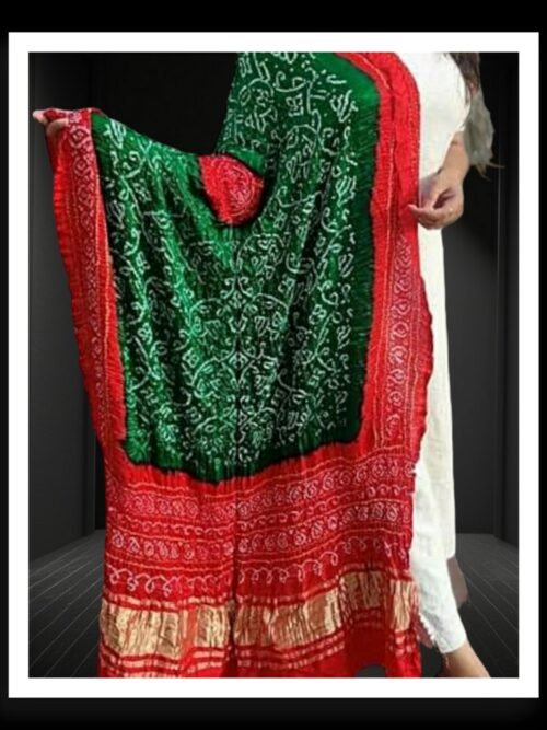 Red Green Shikari Bandhani Dupatta Pure GajiSilk