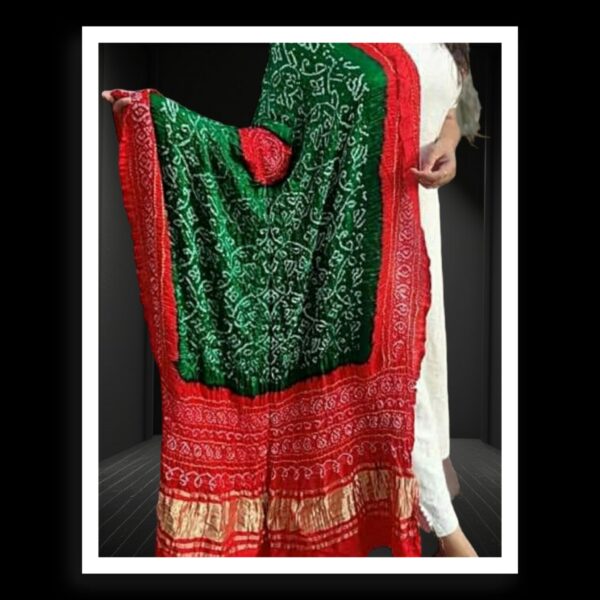 Red Green Shikari Bandhani Dupatta Pure GajiSilk