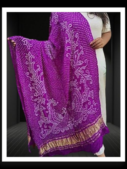Magenta Bandhani Dupatta Peacock Designer Pure GajiSilk