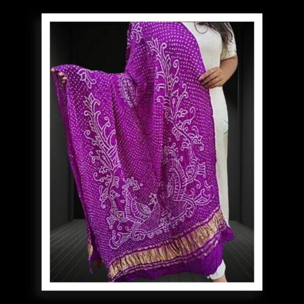 Magenta Bandhani Dupatta Peacock Designer Pure GajiSilk