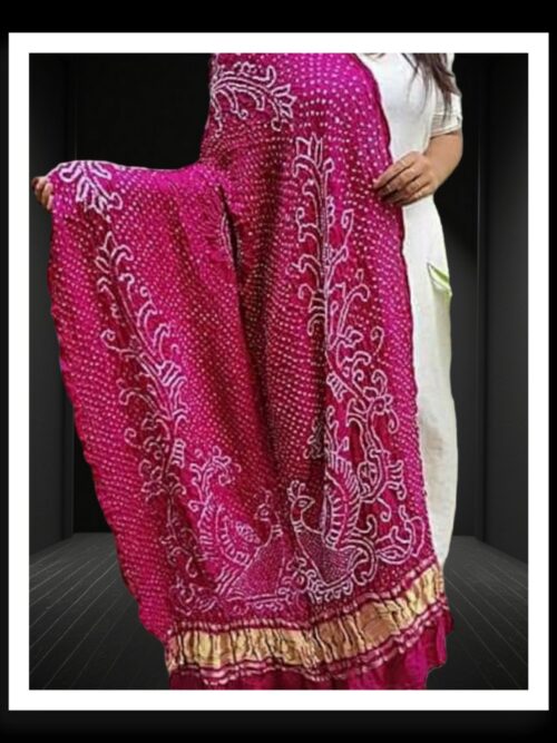 Magenta Bandhani Dupatta Peacock Designer Pure GajiSilk