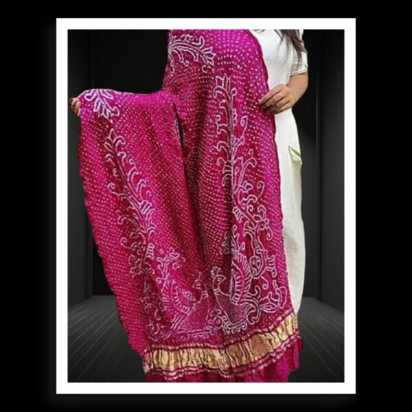 Magenta Bandhani Dupatta Peacock Designer Pure GajiSilk