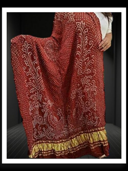 Brown Bandhani Dupatta Peacock Designer Pure GajiSilk