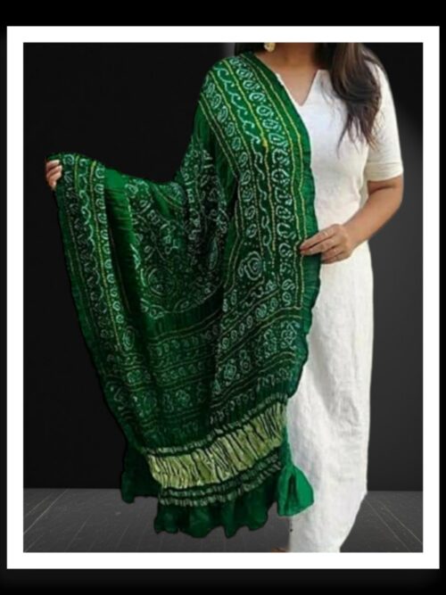 Green Shikari Bandhani Dupatta Pure GajiSilk