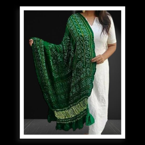 Green Shikari Bandhani Dupatta Pure GajiSilk