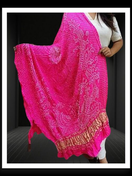 Pink Bandhani Dupatta Peacock Designer Pure GajiSilk