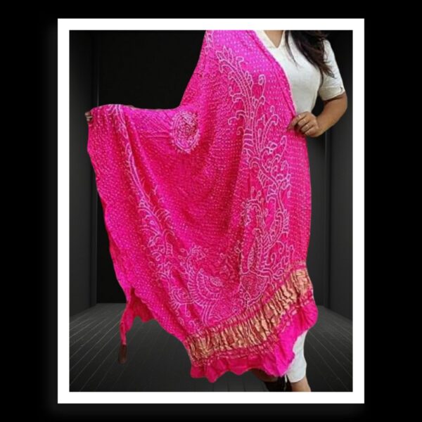 Pink Bandhani Dupatta Peacock Designer Pure GajiSilk