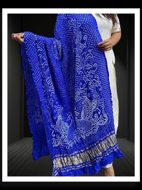Blue Bandhani Dupatta Peacock Designer Pure GajiSilk