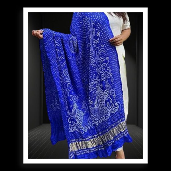 Blue Bandhani Dupatta Peacock Designer Pure GajiSilk