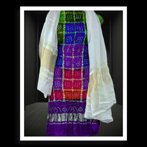 Purple White Bandhani Multi Gharchola Designer Dress