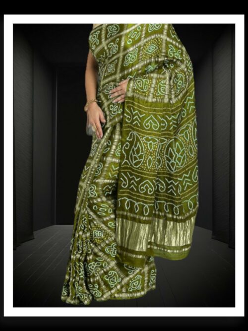 Mehndi Bandhani Gharchola Saree Pure GajiSilk