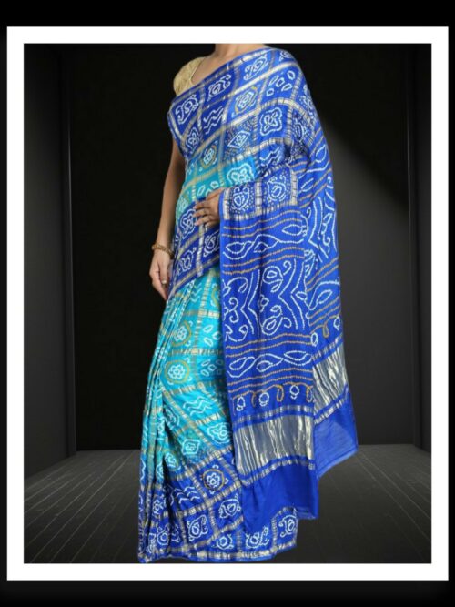 Blue Aqua Bandhani Gharchola Saree Pure GajiSilk