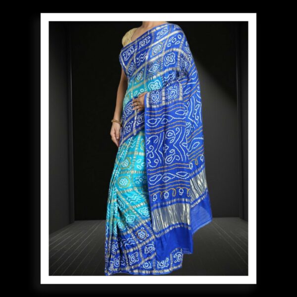 Blue Aqua Bandhani Gharchola Saree Pure GajiSilk