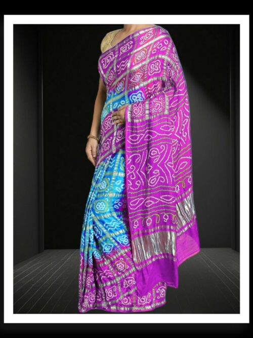 Magenta Aqua Bandhani Gharchola Saree Pure GajiSilk