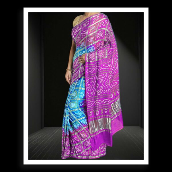 Magenta Aqua Bandhani Gharchola Saree Pure GajiSilk