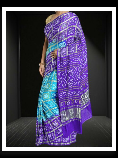 Purple Aqua Bandhani Gharchola Saree Pure GajiSilk
