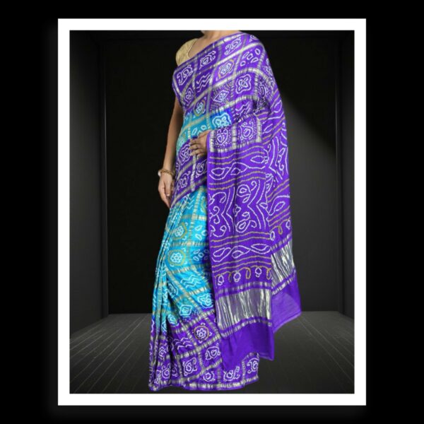 Purple Aqua Bandhani Gharchola Saree Pure GajiSilk