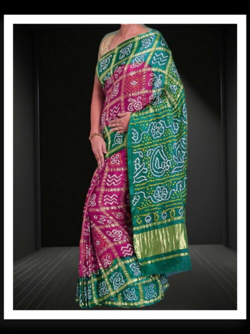 Green Wine Bandhani Gharchola Saree Pure GajiSilk