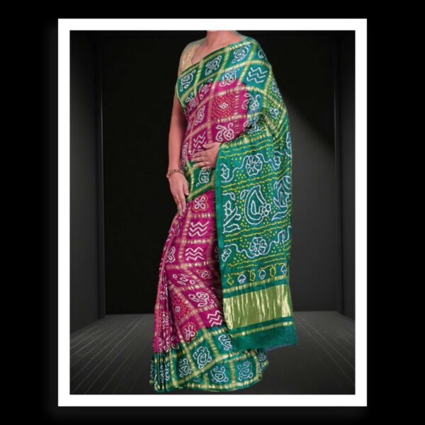 Green Wine Bandhani Gharchola Saree Pure GajiSilk